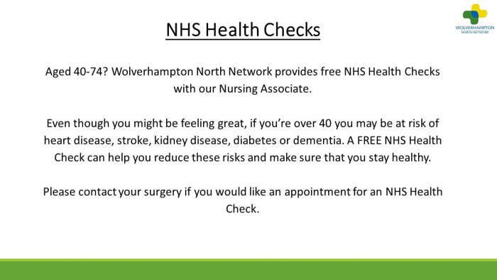 Text providing information on NHS Health Checks.