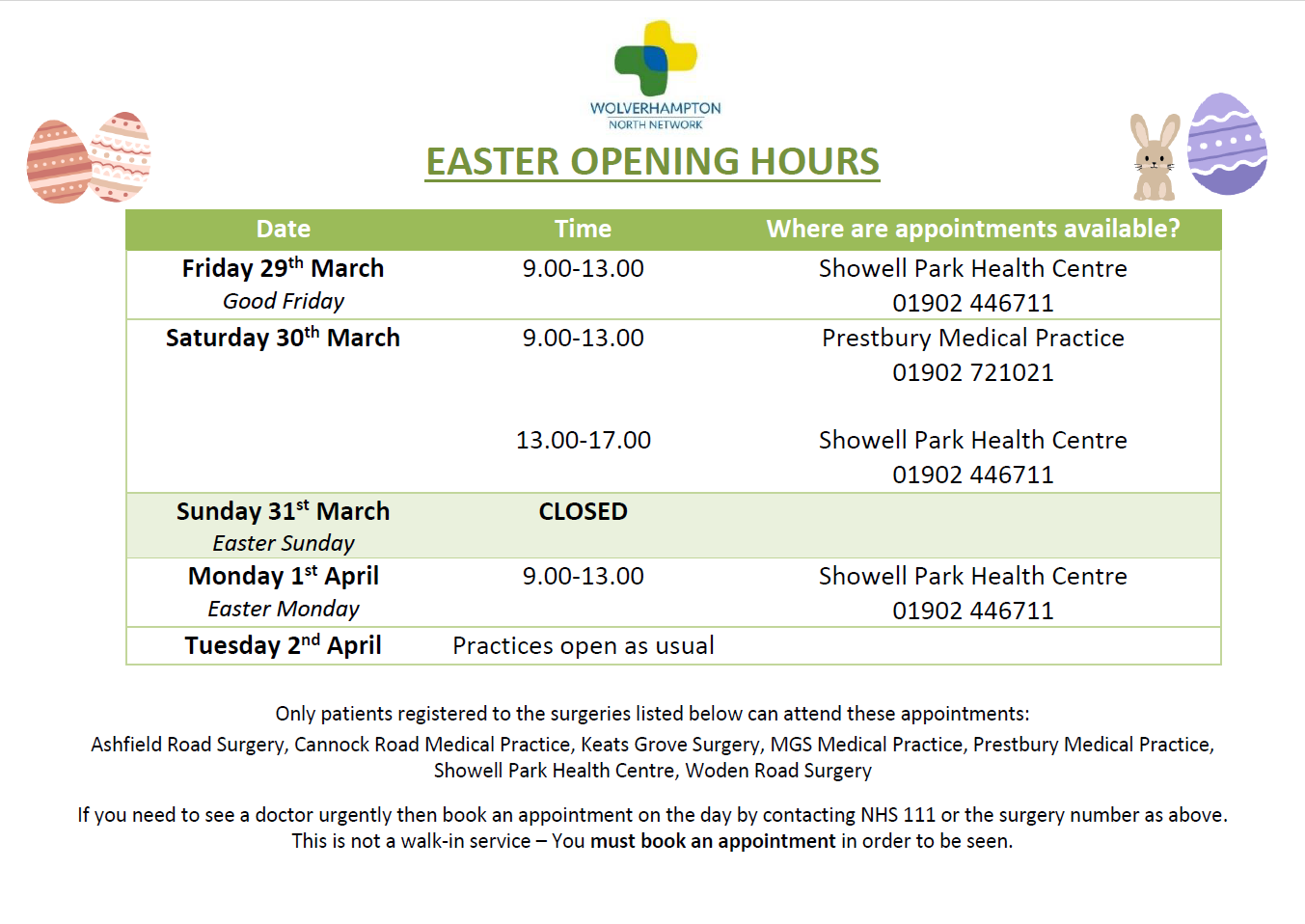 Easter 2024 Bank Holiday Opening Hours Poster